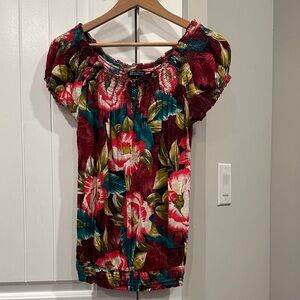 Lucky Brand Floral Blouse in Red and Green